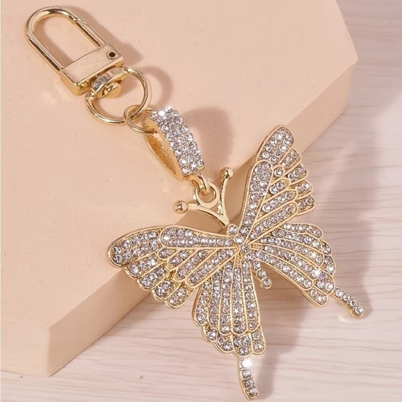 Rhinestone Gold Butterfly Bag Charm/Keychain NIP - Picture 2 of 4